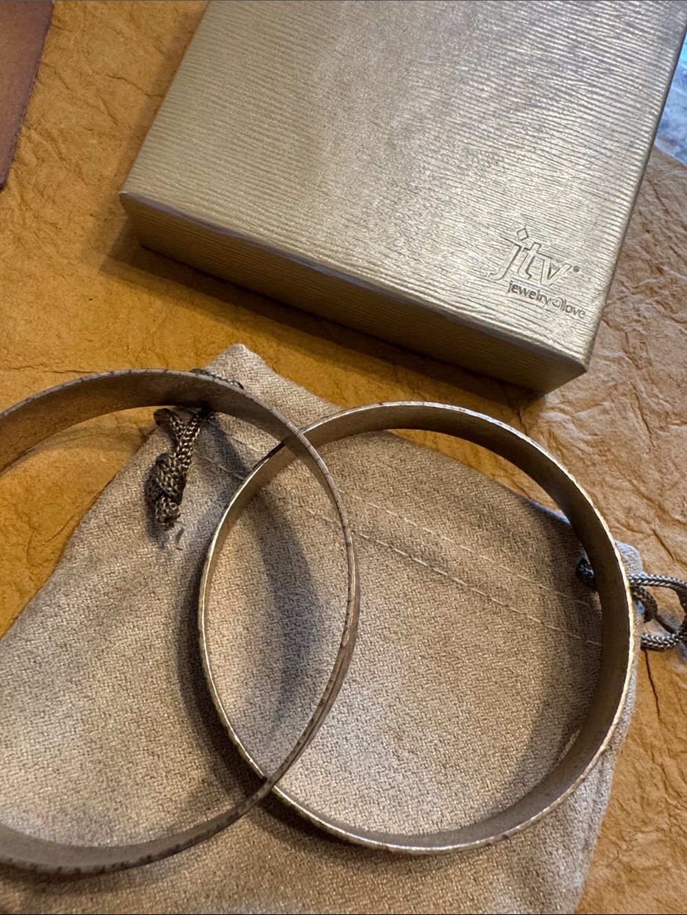 JTV Silver-Tone Metal Bangle Bracelets - Silver Set of 2